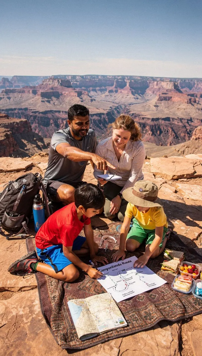 Rodzina podróżująca samochodem po malowniczej drodze.
