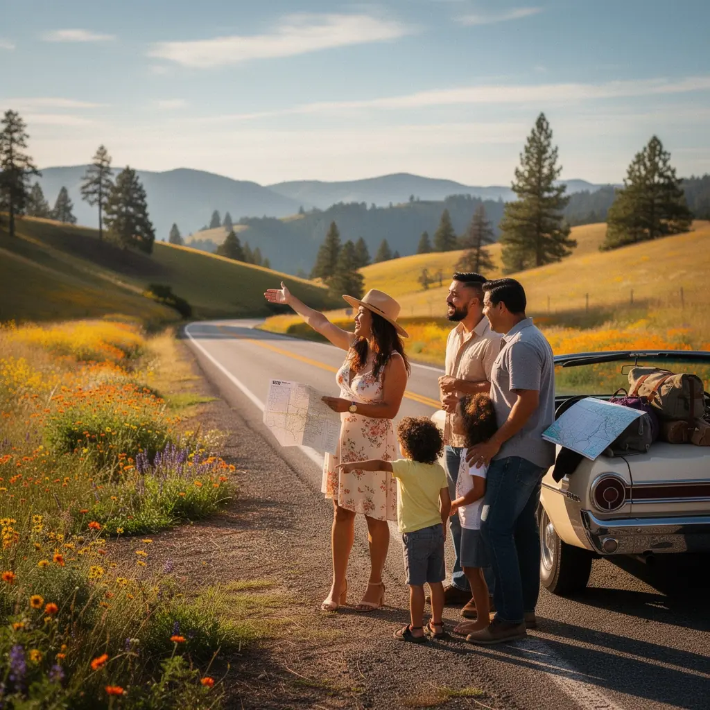Karta trasy z zaznaczonymi atrakcjami turystycznymi.