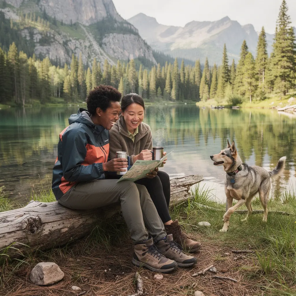Widok na zachód słońca nad rozległą doliną.